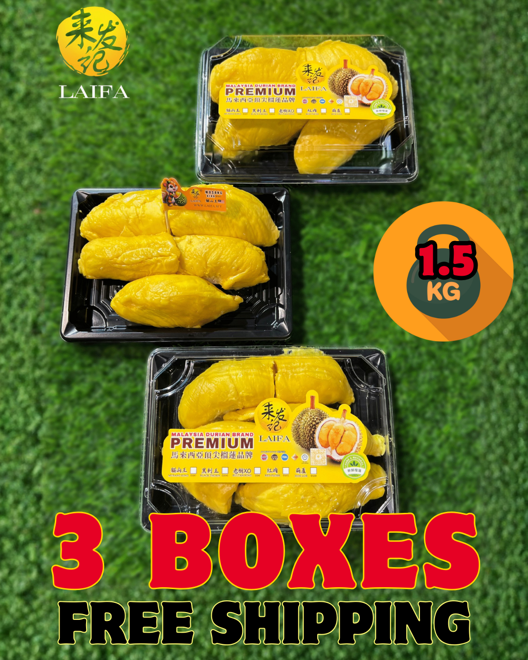 LAIFA FRESH D197 PAHANG MUSANG KING 新鲜彭亨州猫山王 (500G PER BOX)